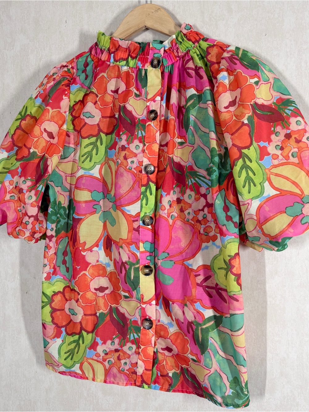 THML Women’s Sprout Of Spring Puff Sleeve Floral Blouse Top in Multicolor L - Picture 7 of 11
